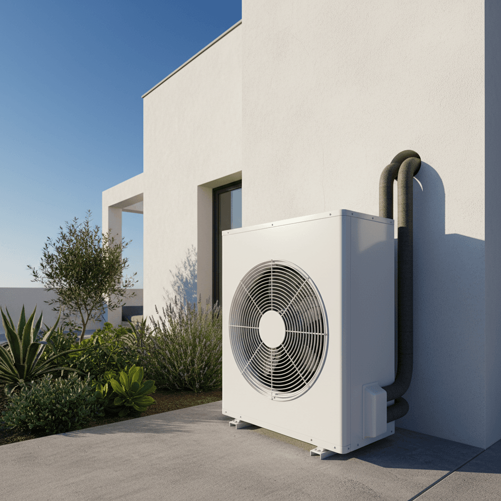 Unidad exterior de aerotermia bomba de calor instalada