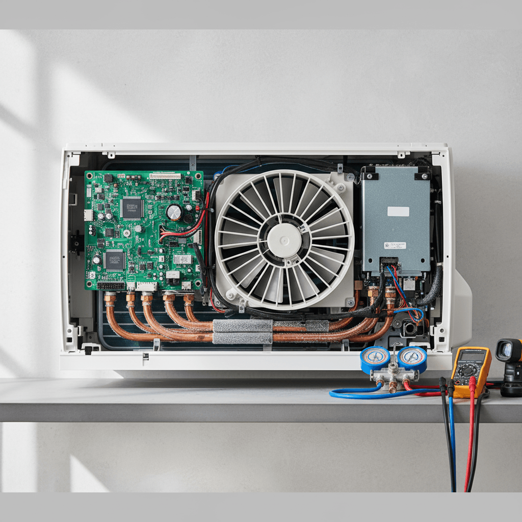 Técnico realizando reparación de sistema de climatización